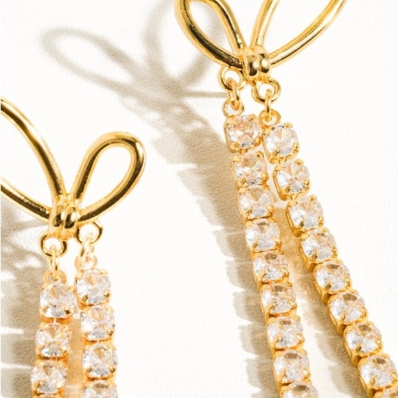18K Gold CZ Drop Earrings - Picture 4 of 4